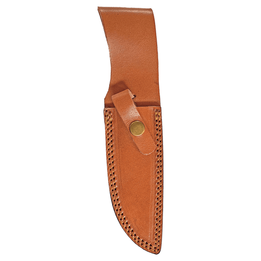 Cuchillo de madera Bison River de 9 1/2" personalizado con hoja de damasco y funda de cuero.