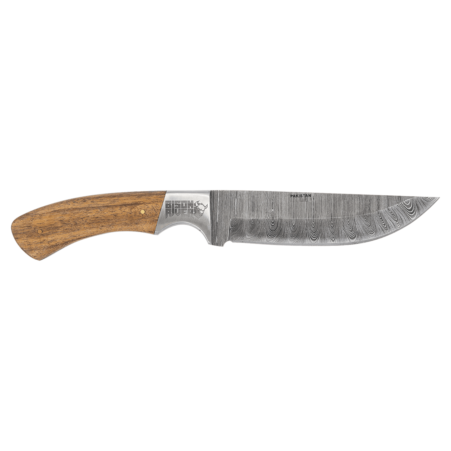 Customized Bison River 9 1/2" wood Knife with Damscus Blade and Leather Sheath