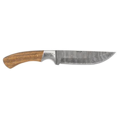 Customized Bison River 9 1/2" wood Knife with Damscus Blade and Leather Sheath