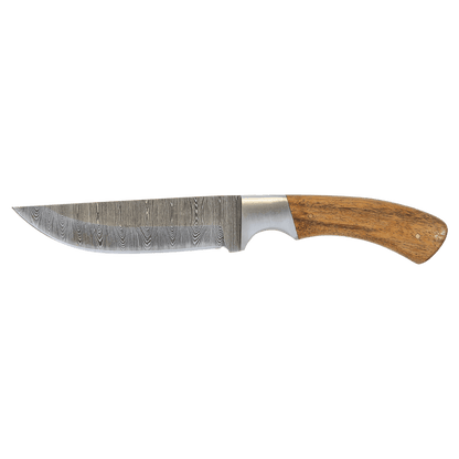 Customized Bison River 9 1/2" wood Knife with Damscus Blade and Leather Sheath