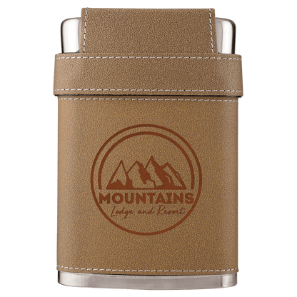 Frasco de cuero personalizado de 70 oz con 3 vasos de chupito