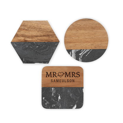 Custom Engraved Marble and Acacia Wood Coasters (4Pack)