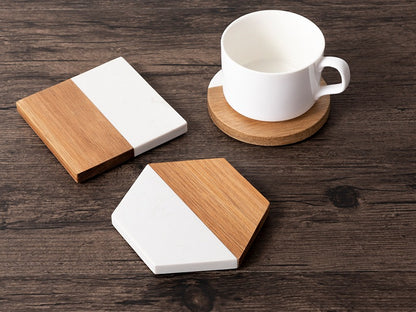 Custom Engraved Marble and Acacia Wood Coasters (4Pack)