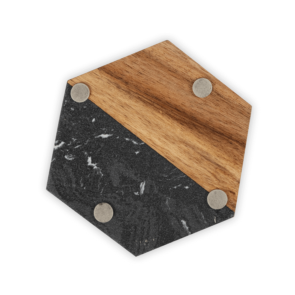 Custom Engraved Marble and Acacia Wood Coasters (4Pack)