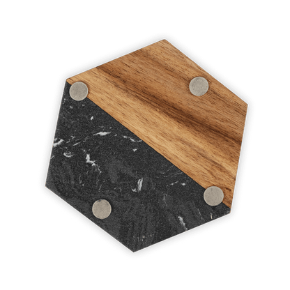 Custom Engraved Marble and Acacia Wood Coasters (4Pack)