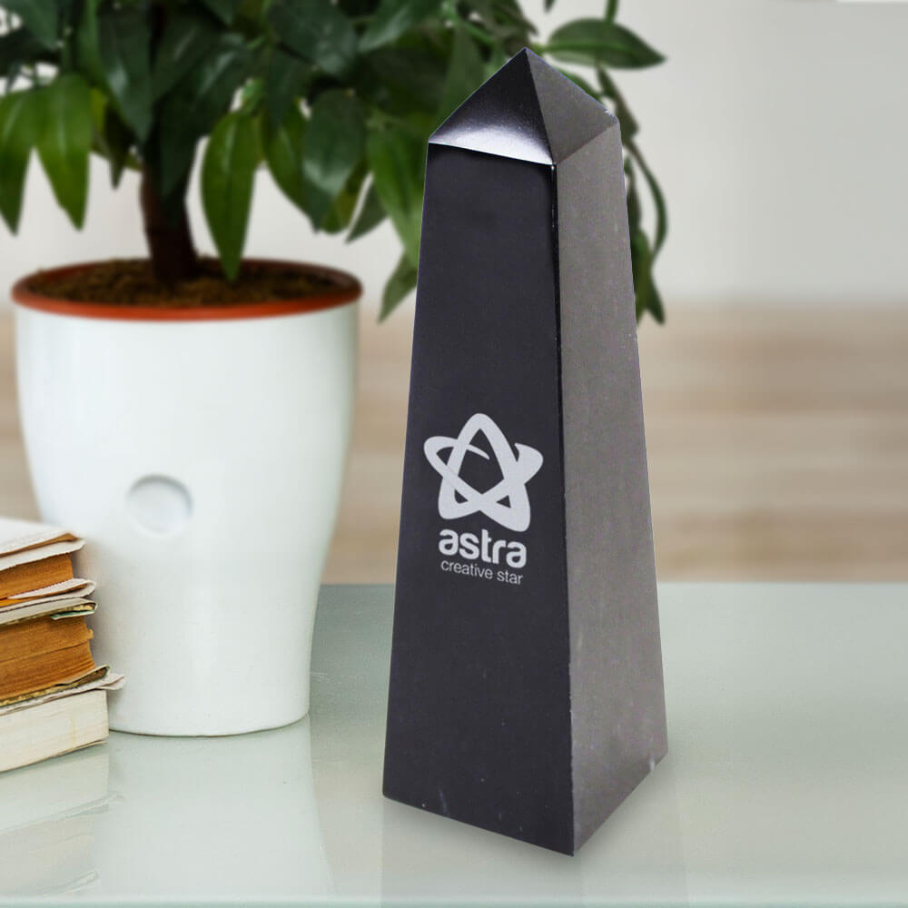 Custom Engraved Black Marble Pinnacle Award 8''